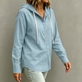thumbnail image 6 of QIYAGBSA Hooded Denim Shirt for Women Button Down Long Sleeve Relaxed Fit Casual Spring Fall (Light Blue, XL), 6 of 8