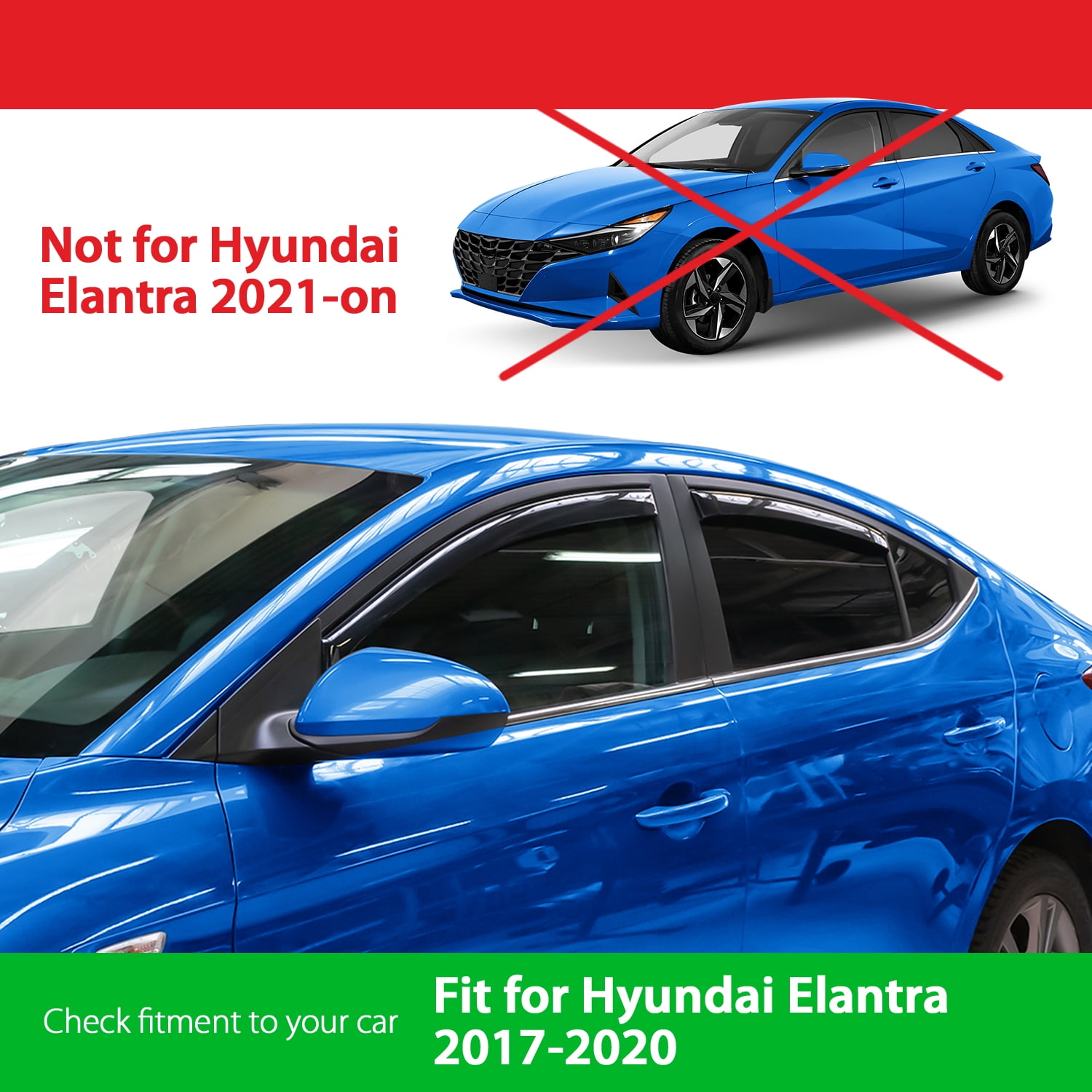 Goodyear Shatterproof in-Channel Window Deflectors for Hyundai Elantra 2017-2020, Rain Guards, Window Visors for Cars, Vent Deflector, Car Accessories, 4 pcs - GY003459LP