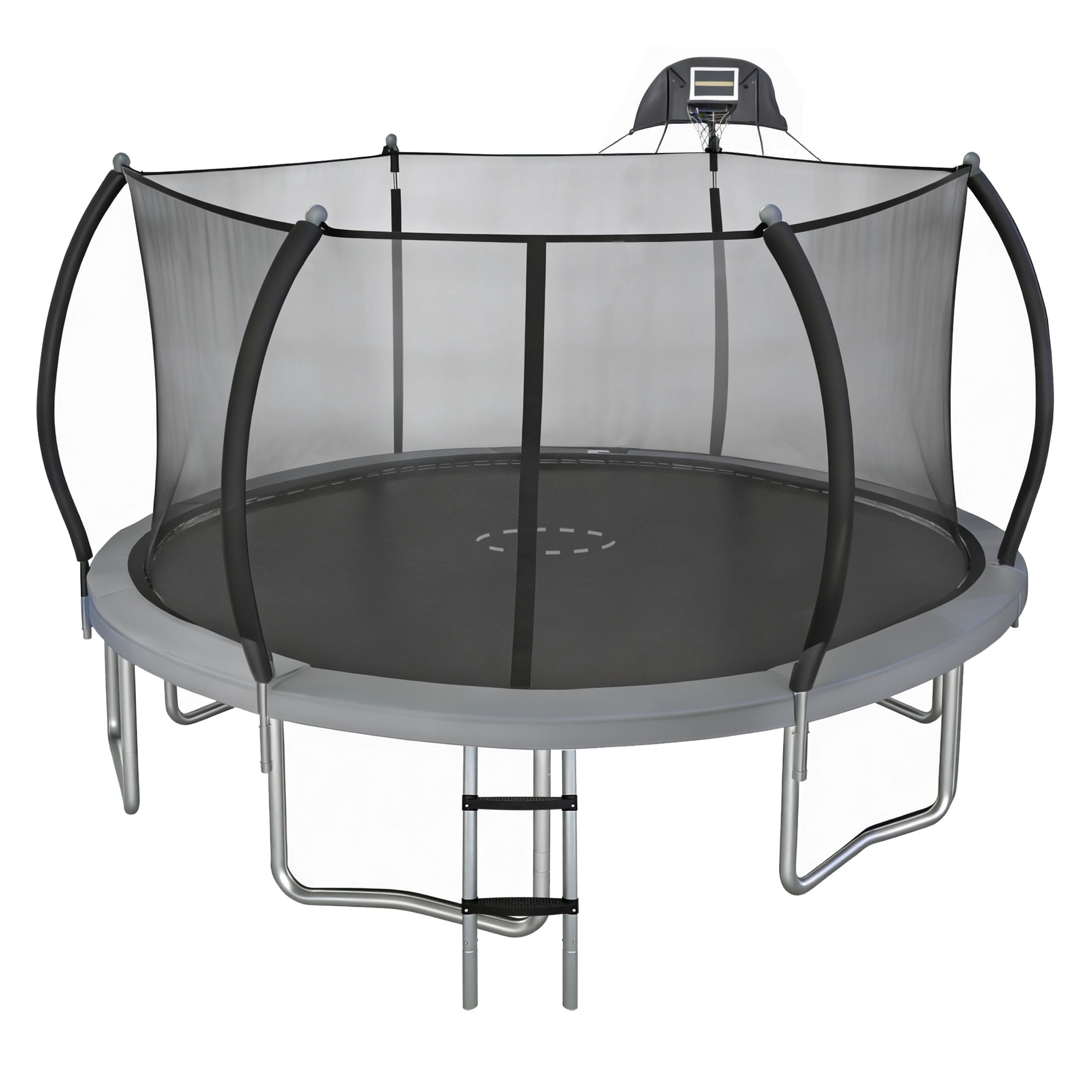 Sportspower BouncePro 14ft Trampoline Meets ASTM Safety Standards, Heavy-Duty Rust-Resistant Steel Frame, UV-Resistant Jump Mat, Safety Net, Ladder & Basketball Hoop