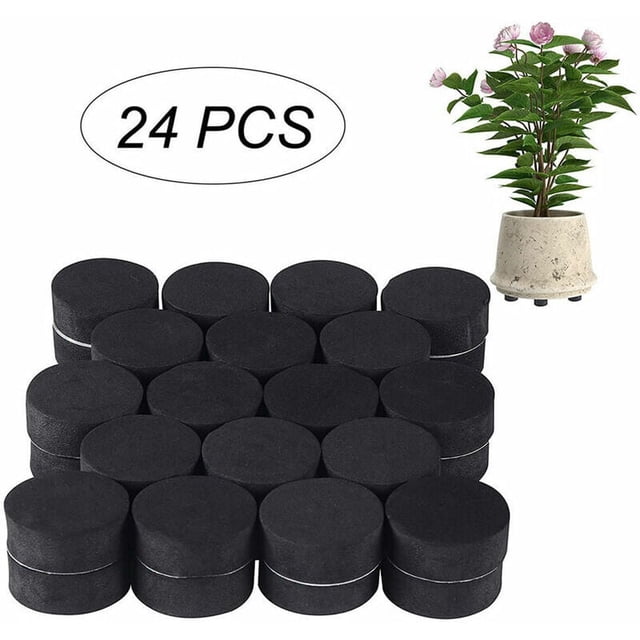 Juego de 24 pies invisibles para macetas - Pies de goma negros para cultivar plantas - Almohadilla autoadhesiva para macetas medianas y grandes - Elevador de plantas para exteriores e interiores