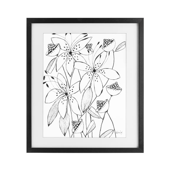Stupell Industries Open Blooms Outline Black Framed Print Under Glass, design by Krinlox