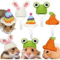 4PCS Hamster Hat Mini Small Animals Hat with Adjustable Strap Lovely Hand Knitted Frog Rainbow Carrot Tiny Hats for Lizard Guinea Pig Reptile Christmas Holiday Party Clothes Costume Accessories