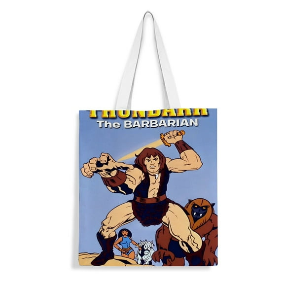 Thundarr the Barbarian Bolso de tela con estampado de lienzo para mujer, bolsa de compras reutilizable y estética, con cremallera interior, regalo para mujer,38*45cm.