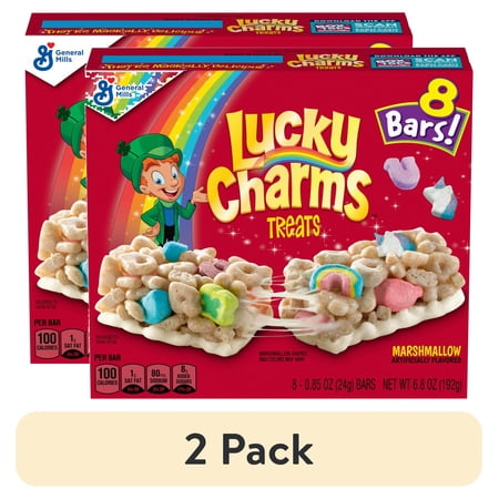 (2 pack) Lucky Charms Cereal Treat Bars, Snack Bars, 8 Count, 6.8 oz