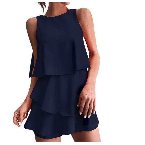 REALiKUN Womens Summer Jumpsuits Casual Ruffle Chiffon Sleeveless Rompers Dressy Party Clubwear Outfits Flowy