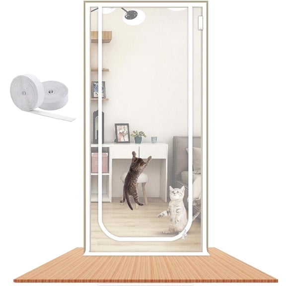 Reinforced Cat Screen Door, 32X80” Heavy Duty Pets Proof Screen Door with Bilateral Zipper