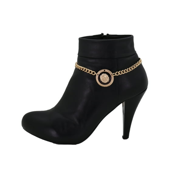 Women Gold Metal Chain Boot Bracelet Shoe Lion Coin Charm