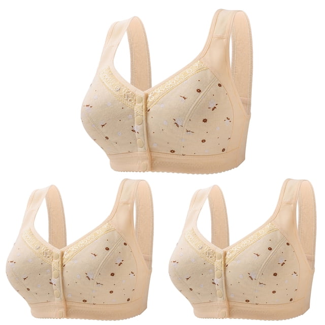 Timegard 3pc Front Closure Bras for Women Plus Size Button Full Coverage Comfort Wireless Bras with Support