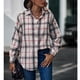 thumbnail image 3 of Mujer Casual Camisa a cuadros Manga larga Abrigo de solapa casual de un solo pecho para Todas las Temporadas, 3 of 7