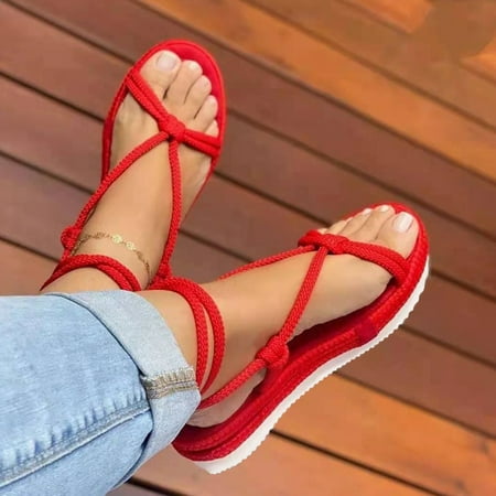 

pafei tyugd Gladiator Sandals for Womens Summer Casual Strappy Sandals Dressy Cute Square-Toe Comfortable Platform Flat Shoes Size 5.5