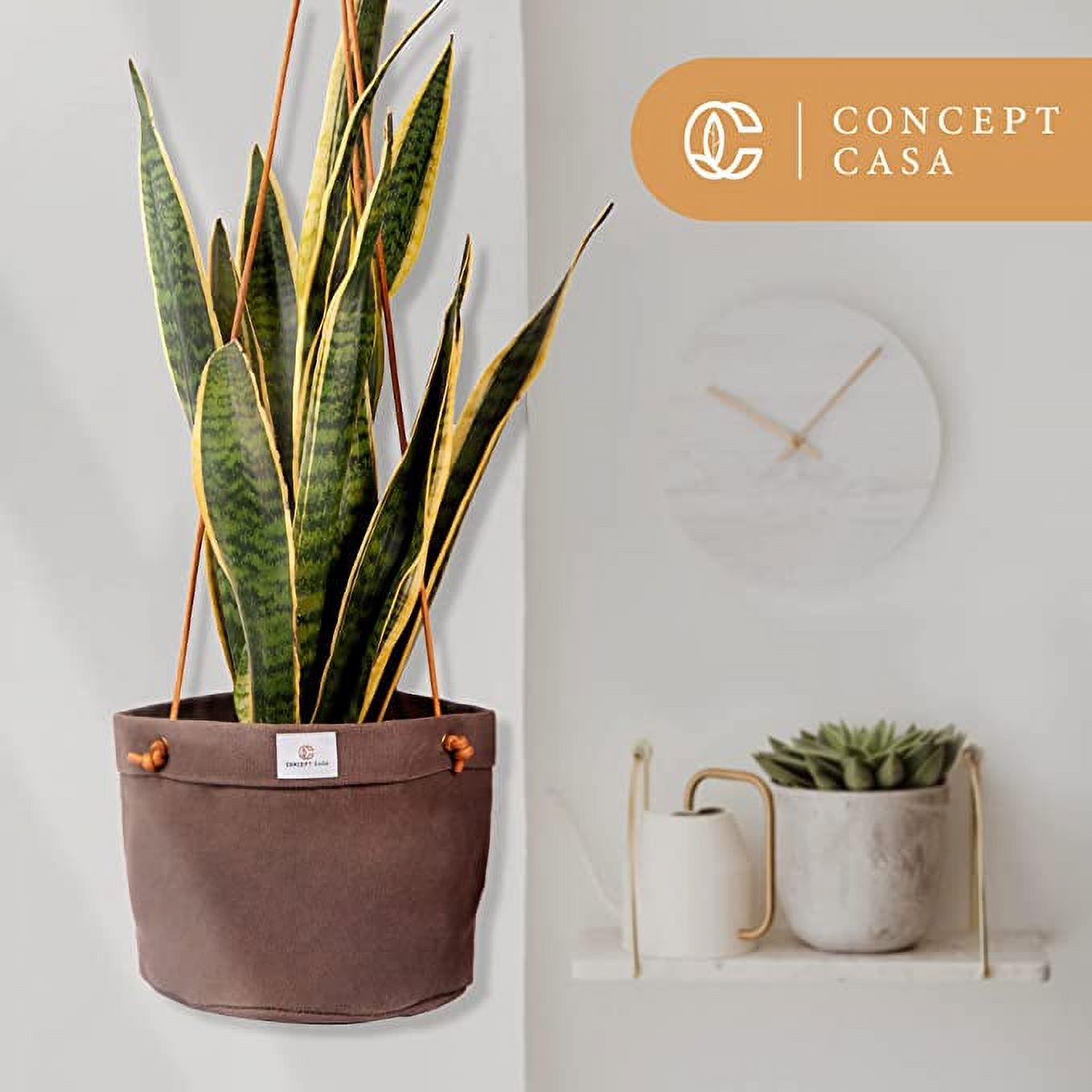 Concept Casa Large 8" Solid Print Hanging Planter with Handmade Waxed Canvas (Charcoal Gray)