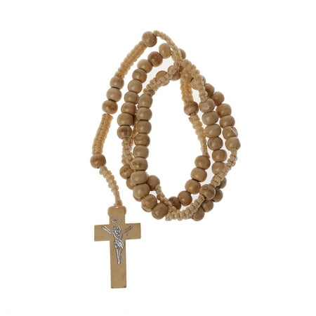 

HeroNeo Wooden Beads Rosary Necklace Jesus Imprint Cross Pendant Catholic Necklaces Gift