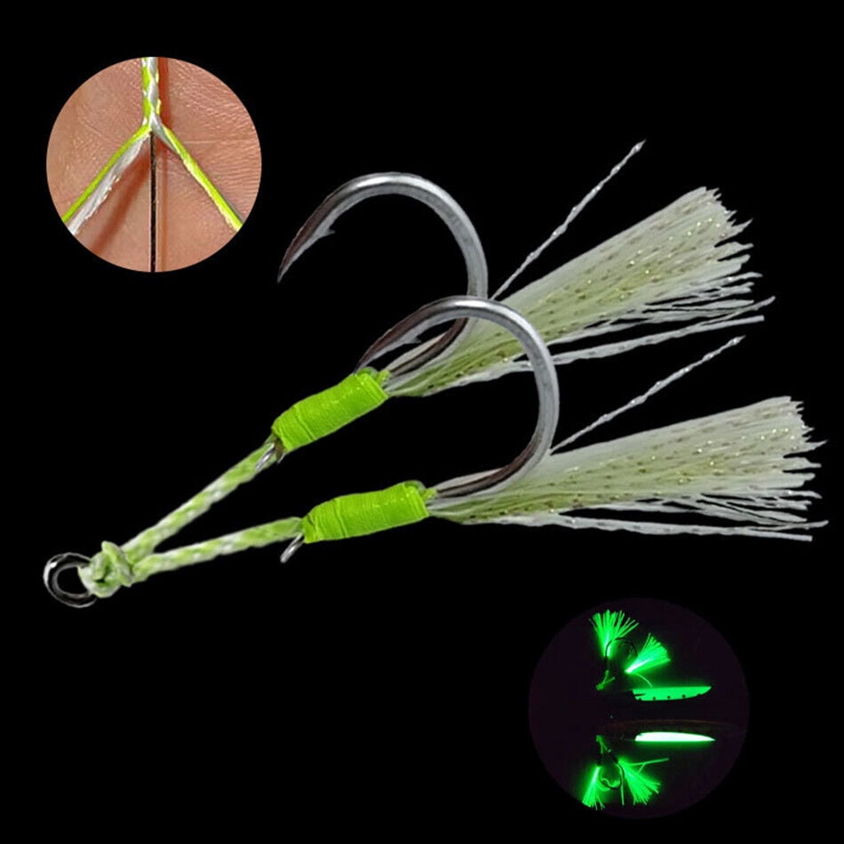 10 Pairs/lot Assist Hooks Luminous Double Jigging Saltwater Fishhook 1/0-5/0