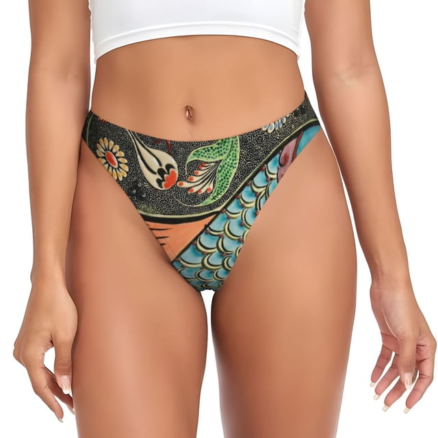 Fotbe Rich Fish Tanga Sin Costuras para Mujer con Estampado – Panties Invisibles, Transpirables y Cómodos para Uso Diario-Large