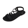 thumbnail image 2 of Women's Lace-up Flat Sandals Strappy Open Toe Slingback CrissCross Casual Summer Slides Solid Color Round Toe Elastic Back Flat Sandals, 2 of 9