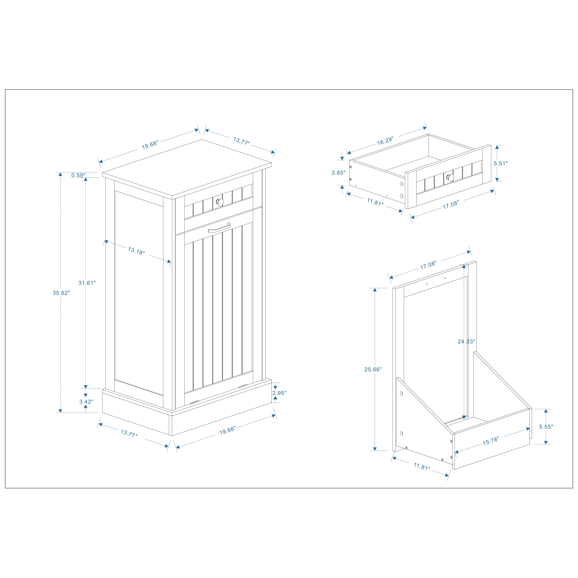 Leumius Tilt Out Trash Can Cabinet,10 Gallon Hidden Wooden Trash Can Cabinet with Drawer & Compartment ,Free Standing Garbage Cabinet for Kitchen, Living Room,Black