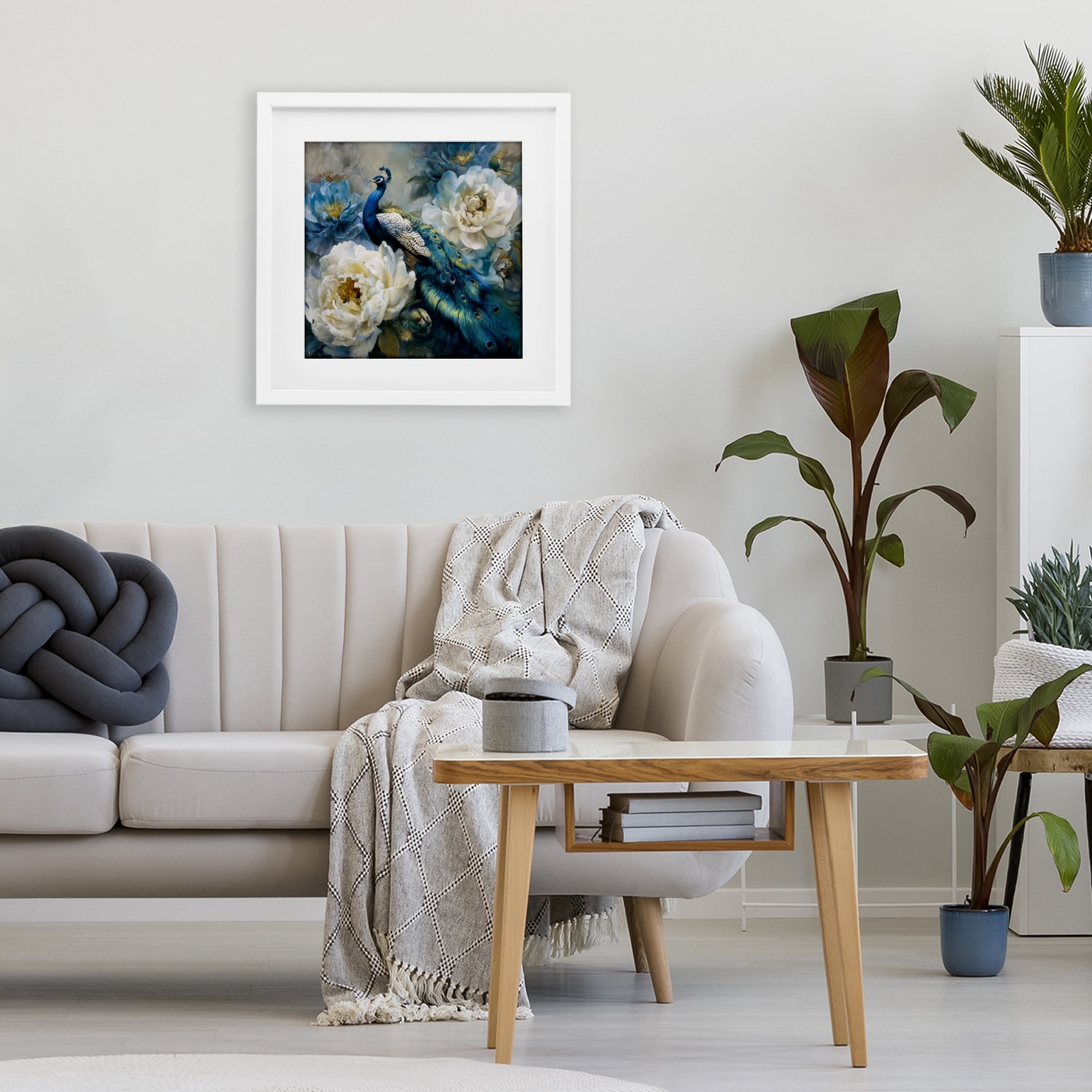 Stupell Industries Pretty Peacock with Roses White Framed Print Under Glass, design by Tina LeCour