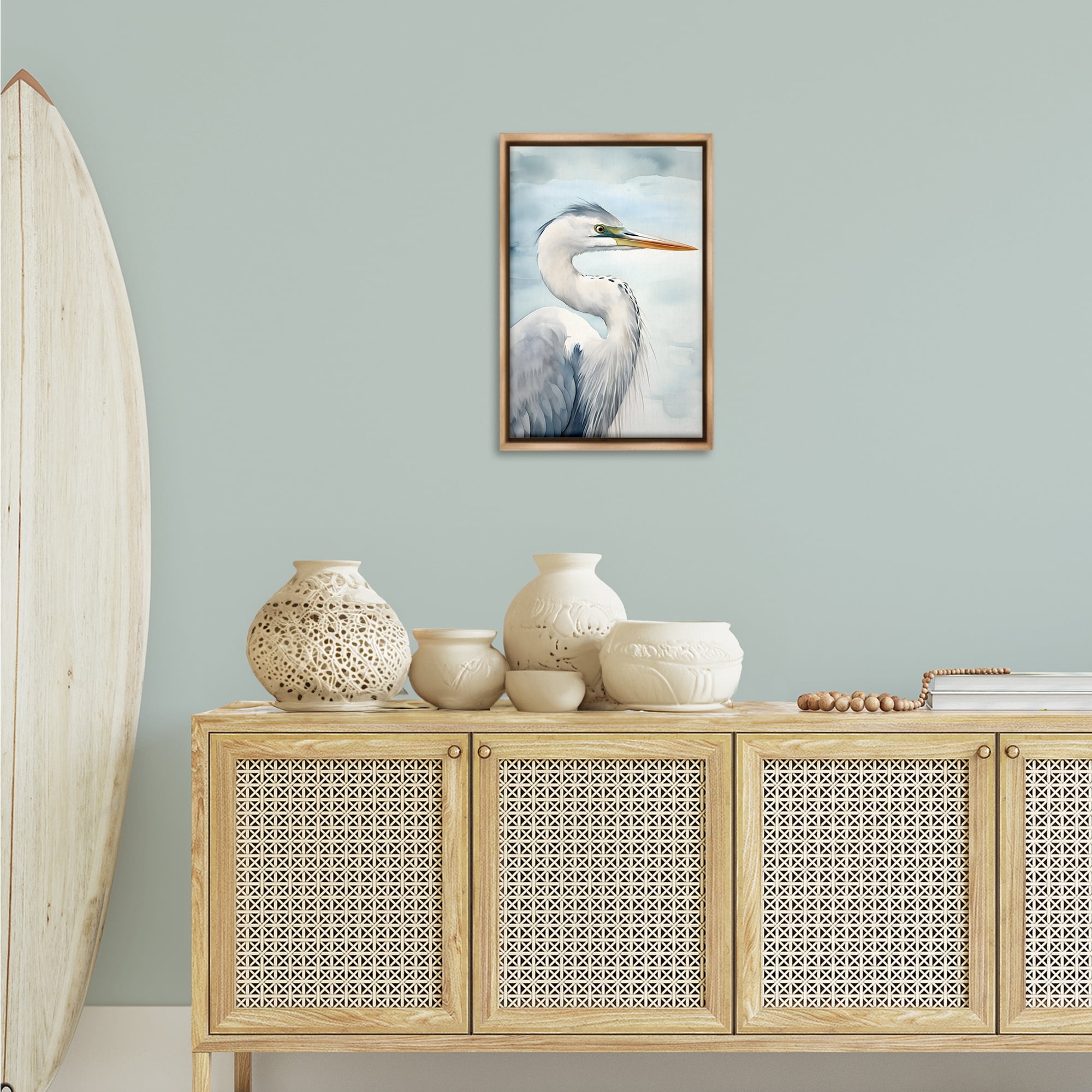 Stupell Industries Serene Beach Bird Animals & Insects Painting Brown Floater Framed Canvas Art Print Wall Art, 17 x 25