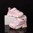 thumbnail image 3 of Toddler Girls Tennis Shoes Splice Leather Bowknot Print Light up Sneakers Trendy Thick Sole Lightweight Walking Shoes Pink 9.5 Toddler, 3 of 7