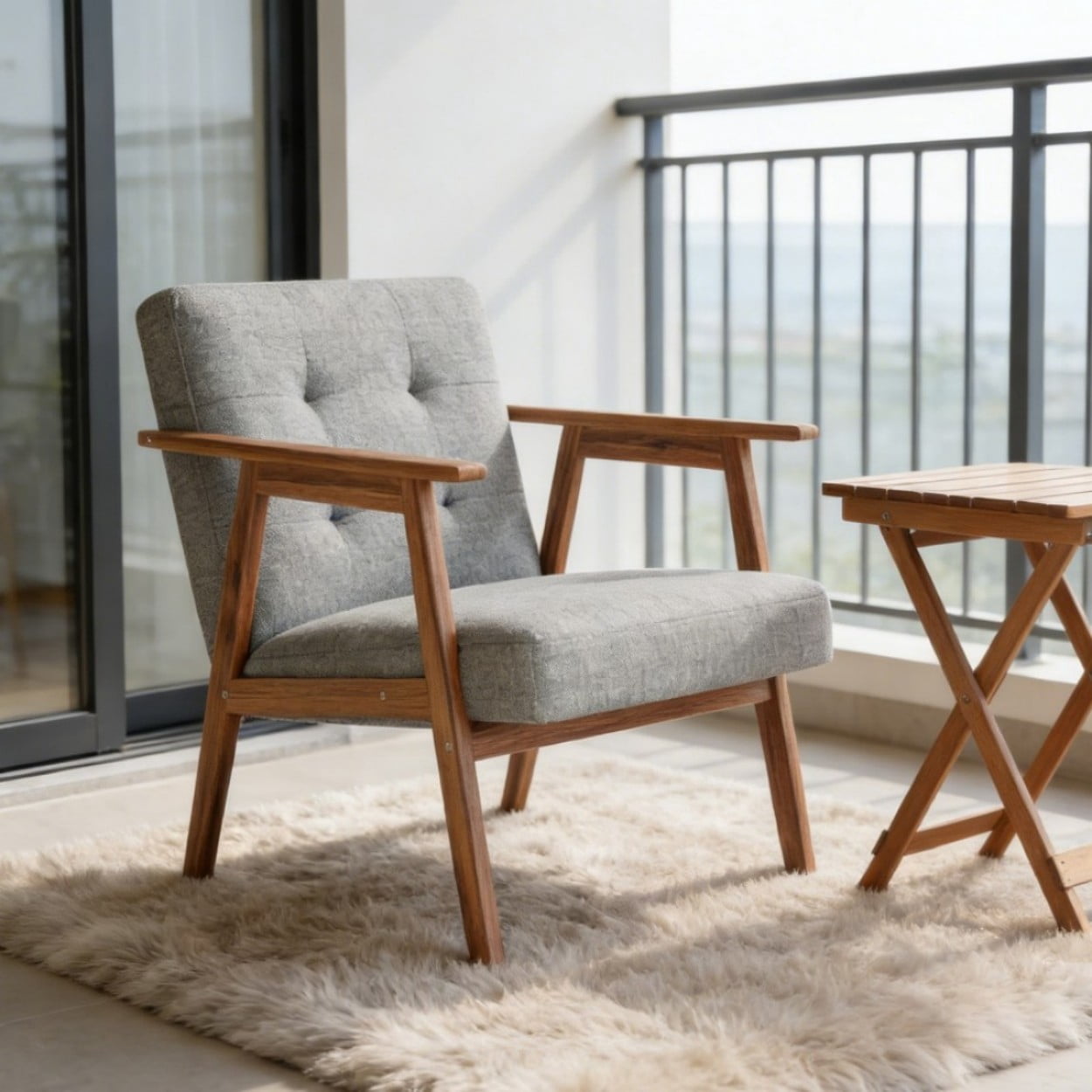 Modern Accent Chair, Fabric Upholstered Armchair with Tufted Details and Wooden Frame, Light Gray Lounge Chair for Living Room, Bedroom & Office, Light Gray