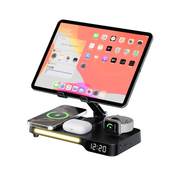 7-in-1 Wireless Charging Station: Charger Stand for Multiple Devices for Apple - iPhone 16 15 14 13 12 Pro Max Apple Watch Airpods, Wireless Charger iPhone Charging Station with Bluetooth