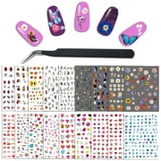 Yazhiji 18 Sheets Nail Stickers for Women and Little Girls, Colorful Flower Nail Art Stickers Decals, Cartoon Fire Sun Flower Heart Self-Adhesive Nail Stickers for Nail Art Decoration