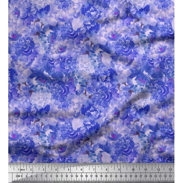 Soimoi Purple polyester Crepe Fabric Watercolor Floral Fabric Prints by Yard 42 Inch Wide