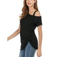 thumbnail image 5 of SHCKE Women's Twist Knot Blouse Cold Shoulder Tops Summer Short Sleeve Casual T-Shirt (Three colors available）, 5 of 6