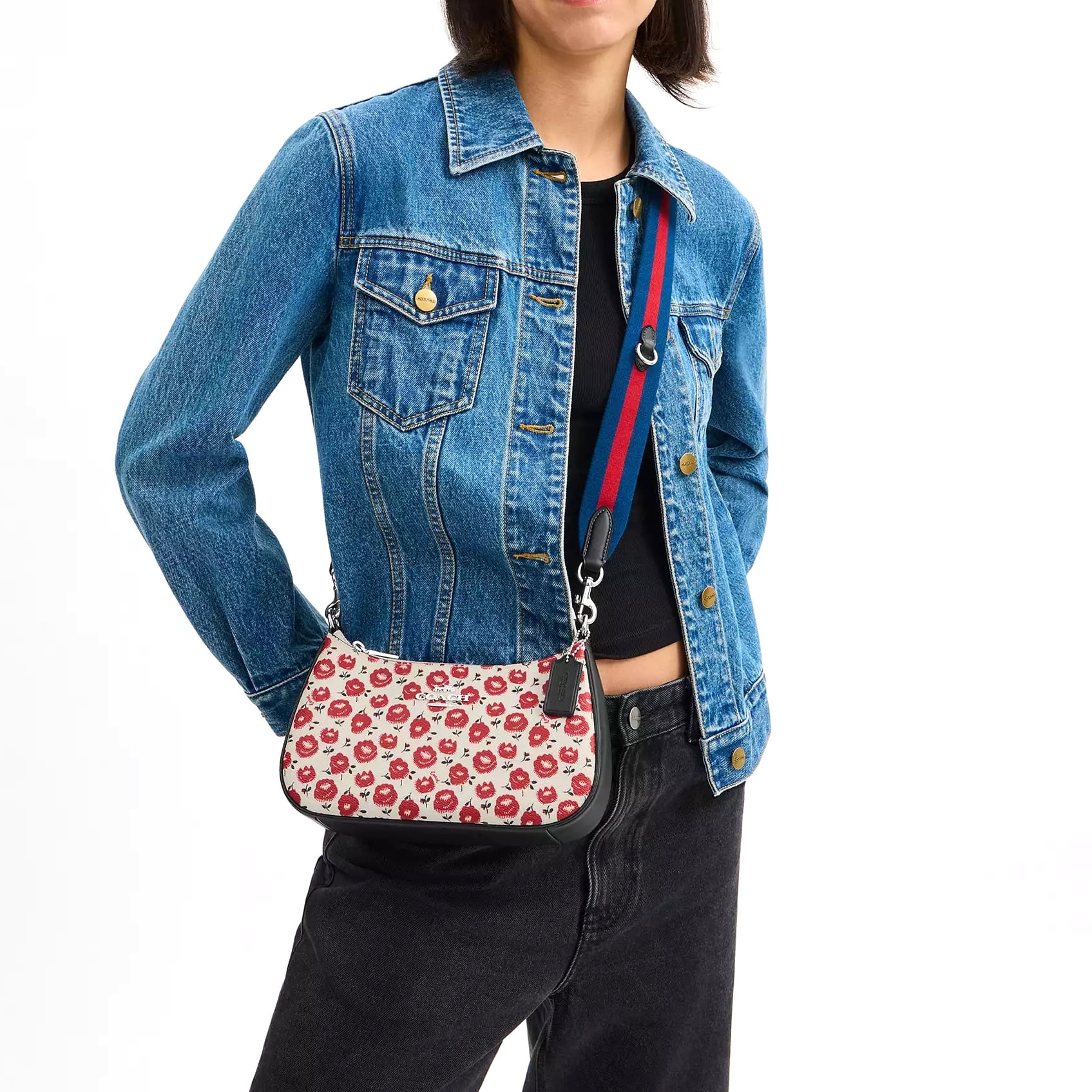 Coach Women's Teri Small Shoulder Bag with Floral Print (Chalk