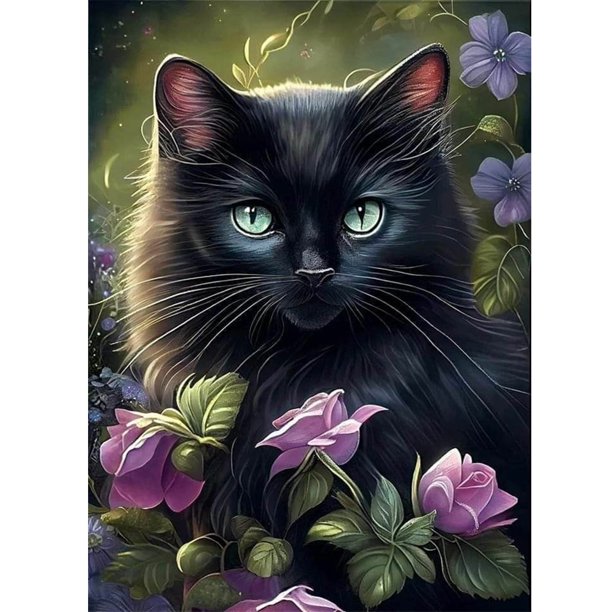 Pintura de diamante 5D DIY Taladro redondo completo Flor Gato Kit Decoración para el hogar Artesanía (2) FLhrweasw Nuevo