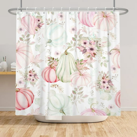 Mizhona Fall Shower Curtain Thanksgiving for Bathroom Pumpkin Fall Leaves Harvest Decor Waterproof Polyester with Hooks 72"X72"