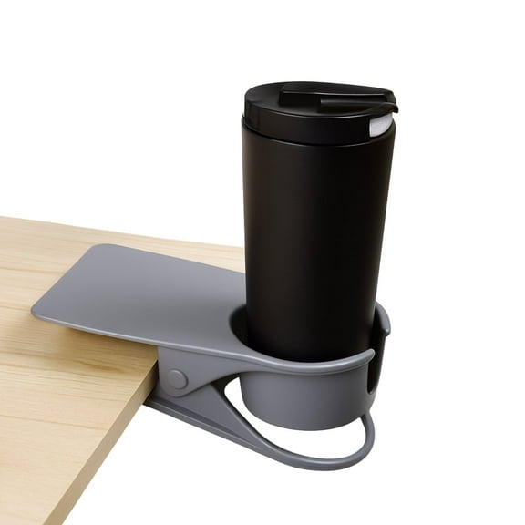 Feltectors Clip-on Cup Holder for Desk, Table, Chair, Secure Drink Holder Clamp for Coffee Mug and Water Bottle , 1 Pack - Gray