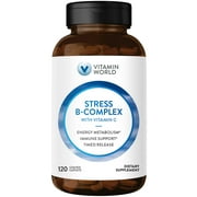 Vitamin World Stress Vitamin B Complex with Vitamin C, Timed Release High-Potency Vitamin B6, B12, Niacin, Folate & Biotin for Stress, Energy, Metabolism & Immune Support, Non-GMO, 120 Caplets