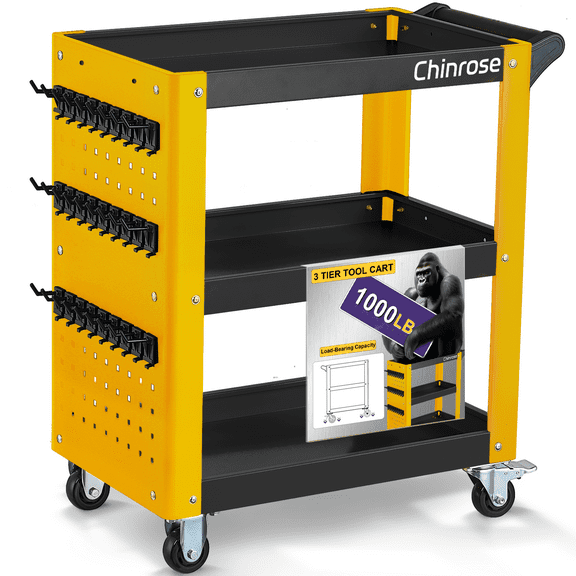Chinrose Heavy-Duty Auto Detailing Cart, Detailing Cart With Wheels,Loads Up to 1000 lb, Black & Yellow