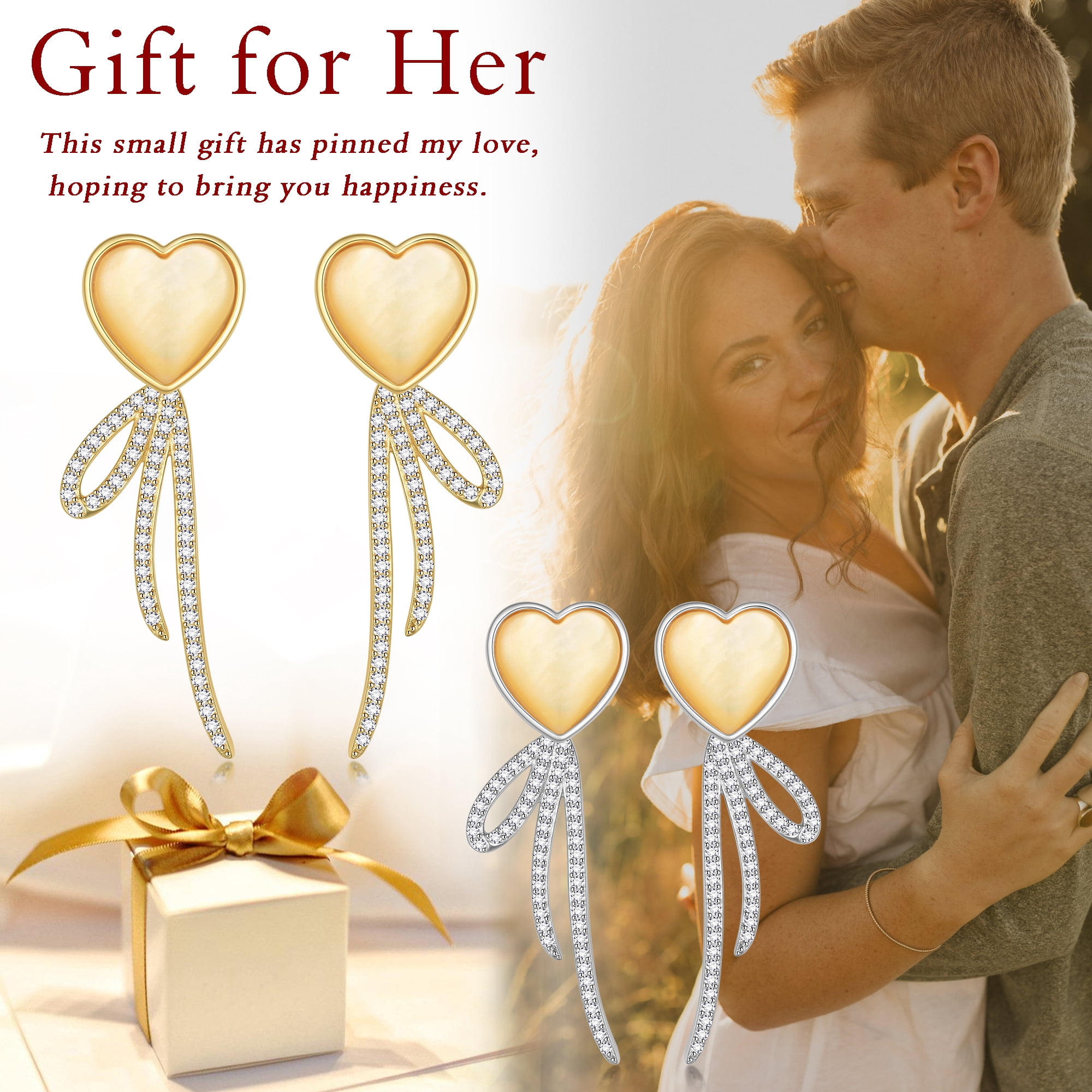 Beautlace Heart Earrings Studs,Versatile 2-in-1 White Pearl Shell Sterling Silver Dangle Earrings Birthday/Valentines/Christmas Gifts for Women
