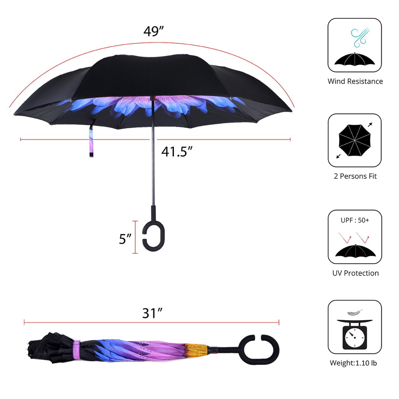 Floral Inverted Double Layer Umbrella