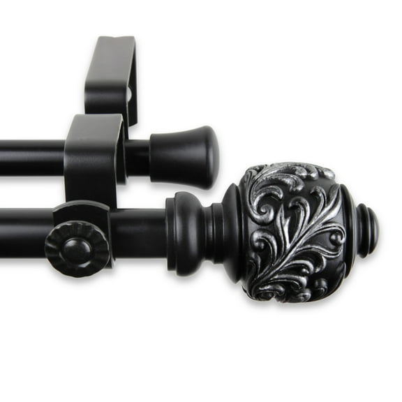87.25" Black Contemporary Round Double Curtain Rod