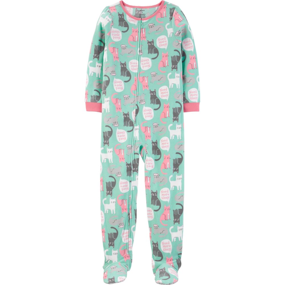 Carter's Girls' 1Piece Zippered Gripper Footie Fleece Pajamas