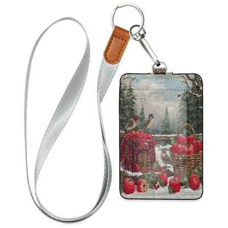 PU Leather ID Badge Holder Stylish Badge Holders with Lanyard (4.3x2.8x0.3in) for Cards & Credentials Apples and Baskets