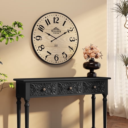 JOEMEY 24 inch Silent Wooden Decor Wall Clock for Living Room, Bedroom, Office, Burlywood