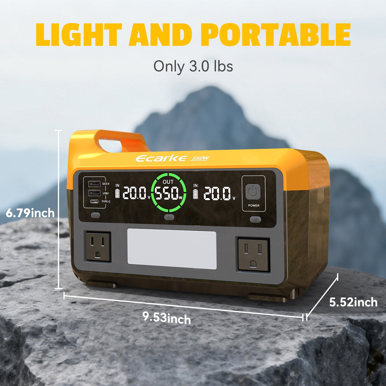 550W Portable Power Inverter Compatible with Dewalt 20V Battery, Power Station DC 20V to AC 110V Pure Sine Wave, Battery Power Adapter 2USB&Type-C, Generator Phone Charger LED Light Camping Emergency