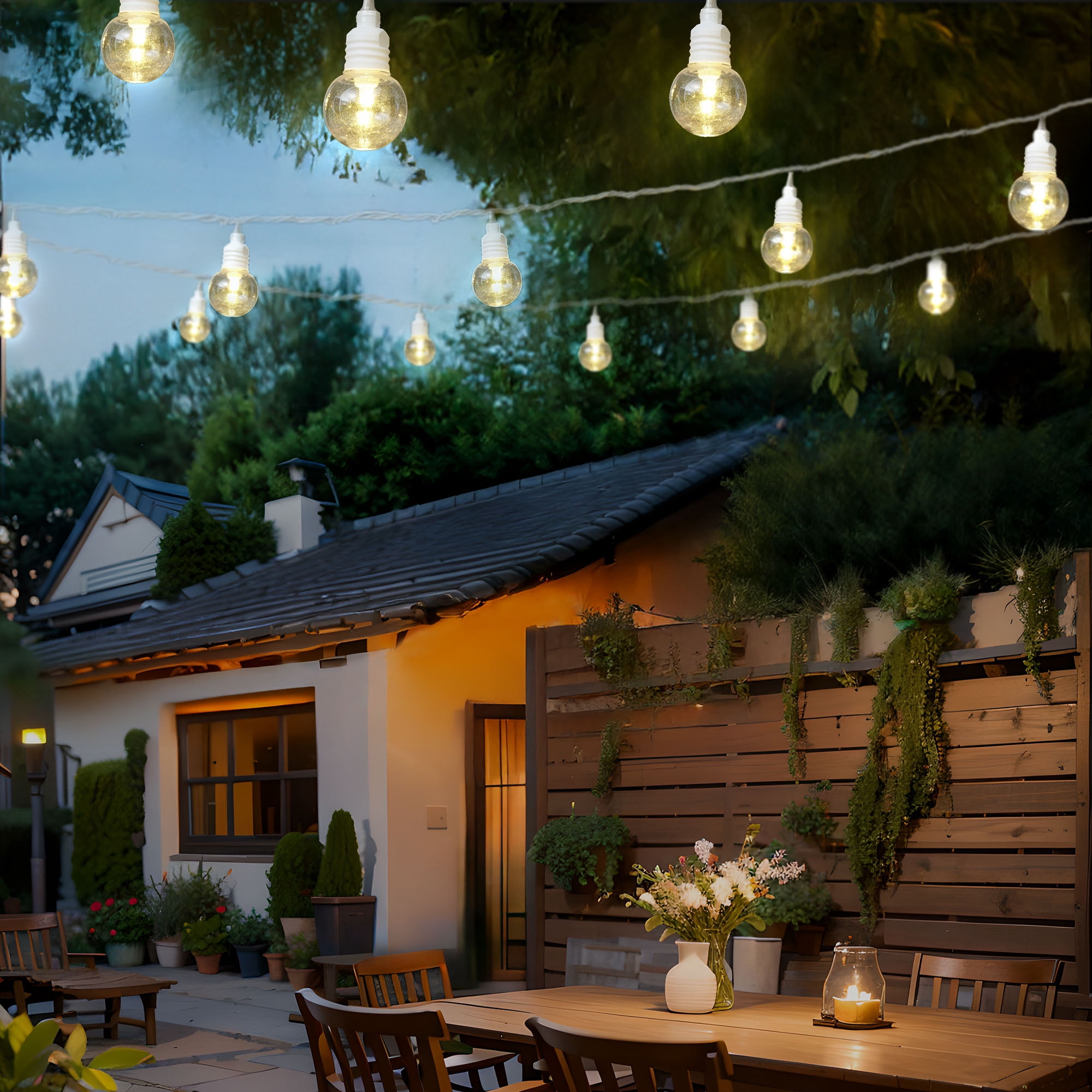 Mainstays 50-Count Warm White LED Plastic Globe Outdoor String Lights with White Wire