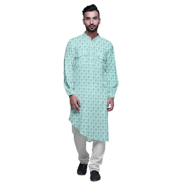 Atasi Kurta Asymétrique en Rayonne pour Homme, Kurta Chemise Longue Décontractée Imprimée