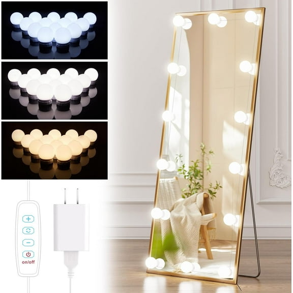 14 Bulb Dimmable Hollywood Makeup Mirror Lights, 22Ft Adjustable Vanity Lighting Fixtures for Full Length Mirror (Mirror Not Included)