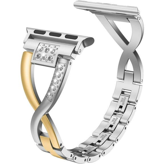 Wearlizer Compatible with Apple Watch Bands 42mm 44mm 45mm 49mm Series 1 2 3 4 5 6 7 8 SE Ultra Womens for iWatch Color-Match 2-Tone Bling Rhinestone Wristband Mix X-Link