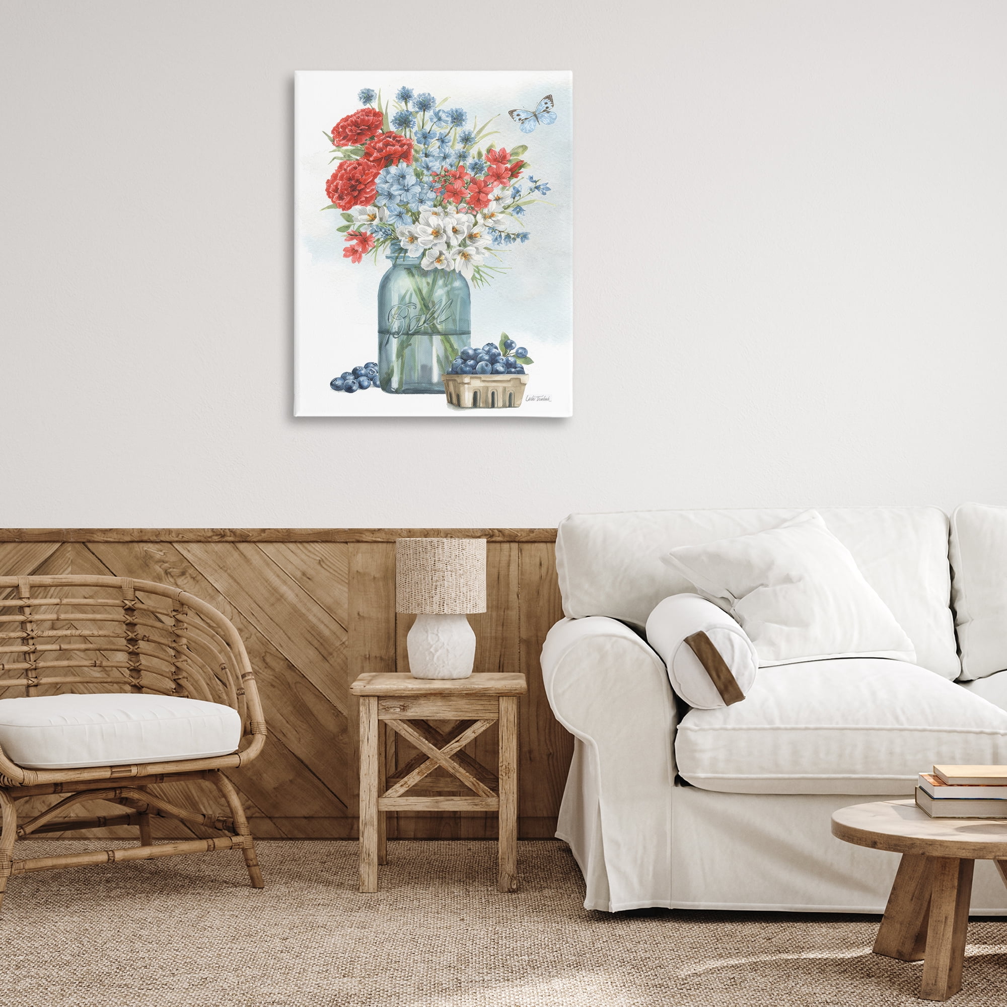 Stupell Industries Country Blossoms & Blueberries Plants & Flowers Painting Wrapped Canvas Art Print Wall Art, 30 x 40