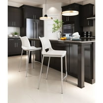 Ace Counter Stool White & Silver Counter Stool, Modern Style, Plush and durable faux leather fabric, Plywood, Indoor Bar