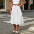 thumbnail image 4 of WQNVRNR Womens Max Skirt- Casual Elastic Waist Pleated Zip Button Summer A-Line Long Skirts White Size L, 4 of 7