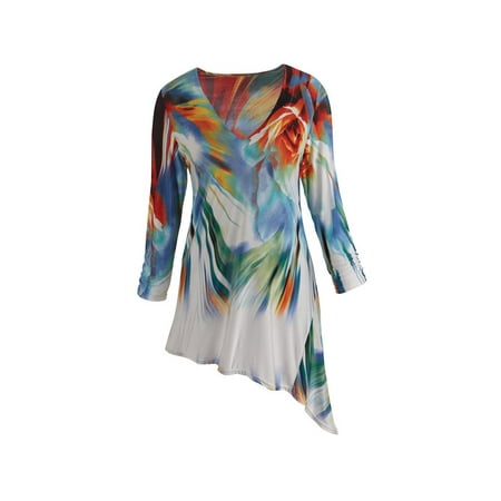 Nouveau Top - Women's Tunic Top - Art Nouveau Bright Brushstrokes - Red & Blue