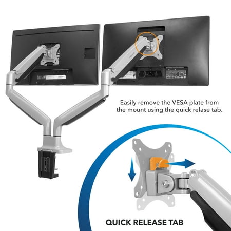 Mount-It! - Full Motion Dual Monitor Desk Mount With Gas Spring Arms - Silver